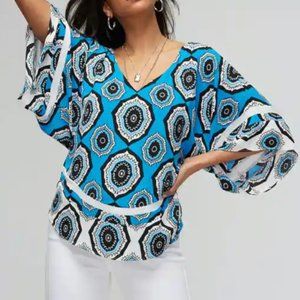 White House Black Market Kimono Blouse XL Blue Black Lightweight Business Casual